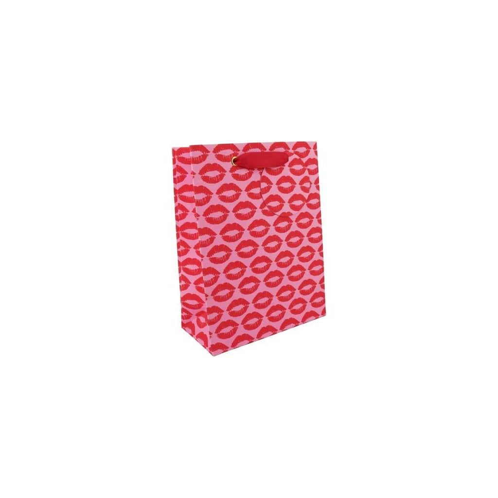 Love Vivid Kisses Med Bag gift bag with kiss print design, medium size for gifting occasions, made of durable paper material.